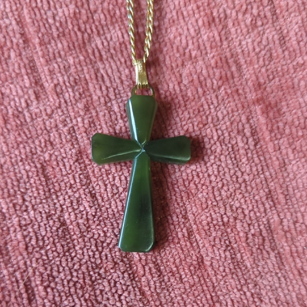Avon Jade Green Cross Necklace